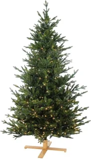 Göteborg verlichte kunstkerstboom - 228 cm - Donkergroen - Ø137 cm - 3059 tips - 600 ledlampjes (warm wit) - Houten voet
