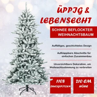 COSTWAY Kunstpotloden, 210 cm, met dennenappels, sneeuwbedekte dennenboom met metalen standaard, kerstboom 1108 punten PVC naalden, kunstboom Kerstmis inklapsysteem