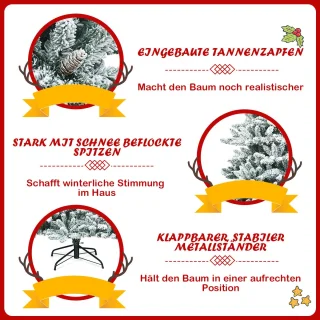 COSTWAY Kunstpotloden, 210 cm, met dennenappels, sneeuwbedekte dennenboom met metalen standaard, kerstboom 1108 punten PVC naalden, kunstboom Kerstmis inklapsysteem