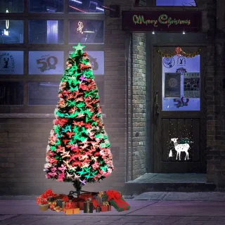 Kunstkerstboom met verlichting 240cm met dennennaalden en sparrenvezels kleurrijke glasvezel LED-kleurveranderende kerstboom kantoor thuis kerstversiering met standaard