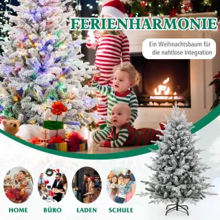 COSTWAY Kunstkerstboom, 146 cm, gevlokte dennenboom met 160 veelkleurige ledlampen, 8 lichtmodi en 436 takpunten, verlichte kerstboom voor thuis, bedrijf en kantoor