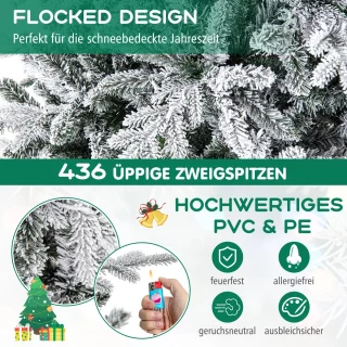 COSTWAY Kunstkerstboom, 146 cm, gevlokte dennenboom met 160 veelkleurige ledlampen, 8 lichtmodi en 436 takpunten, verlichte kerstboom voor thuis, bedrijf en kantoor