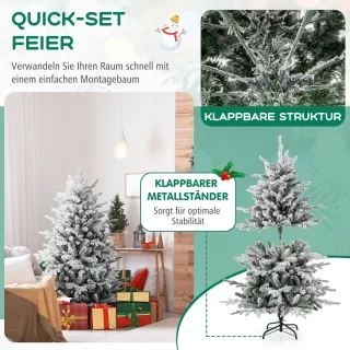 COSTWAY Kunstkerstboom, 146 cm, gevlokte dennenboom met 160 veelkleurige ledlampen, 8 lichtmodi en 436 takpunten, verlichte kerstboom voor thuis, bedrijf en kantoor