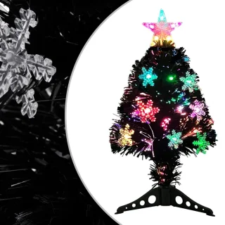 vidaXL - Kerstboom - met - LED-sneeuwvlokken - 64 - cm - glasvezel - zwart