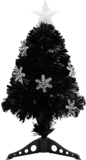 vidaXL - Kerstboom - met - LED-sneeuwvlokken - 64 - cm - glasvezel - zwart