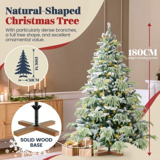 Wat vinden we goed aan de Soontrans 180 cm Kunstkerstboom, PVC + PE Groene Kerstboom, kunstmatige Spar Met LED-Verlichting, Sneeuwbedekking, Decoratieve Accessoires, Beschermende Handschoenen, Opbergtas, Houten Standaard