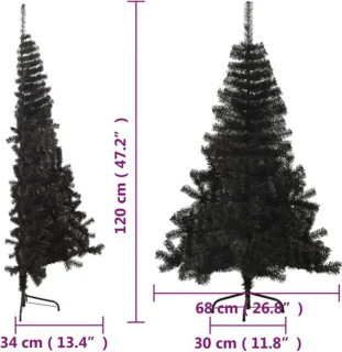 vidaXL - Kunstkerstboom - met - standaard - half - 120 - cm - PVC - zwart