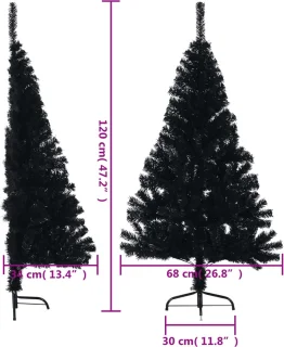 vidaXL - Kunstkerstboom - met - standaard - half - 120 - cm - PVC - zwart