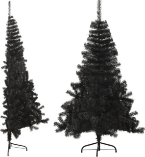 vidaXL - Kunstkerstboom - met - standaard - half - 120 - cm - PVC - zwart