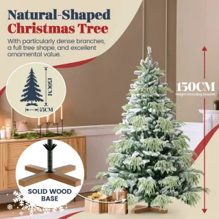 Soontrans 150 cm Kunstkerstboom - PVC + PE Groene Kerstboom - Kunstmatige Spar Met Sneeuweffect - Decoratieve Accessoires - Beschermende Handschoenen, Opbergtas, Houten Standaard, Snel te Monteren Vouwsysteem