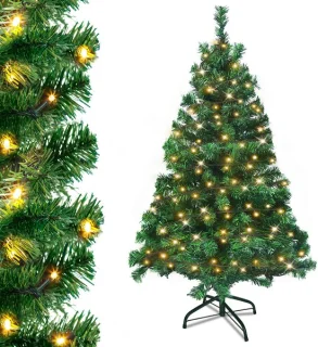 LED Kerstboom 150cm Met Warmwitte Lampjes 8 Lichtmodi Automatisch Opvouwbaar IP44 Binnen Kerstdecoratie Met Standaard