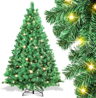 150 cm Kunstkerstboom met verlichting, dennenboom met 200 warm-witte ledlampen, 550 gemengde takken, kerstboom, kunstboom voor Kerstmis, groen