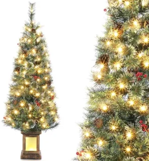 Kunstkerstboom 140 cm met Verlichting en 108 LED's - Sneeuwgevlokte Dennennaalden - Keuze uit 8 Verlichtingsmodi