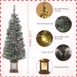 Kunstkerstboom 140 cm met Verlichting en 108 LED's - Sneeuwgevlokte Dennennaalden - Keuze uit 8 Verlichtingsmodi