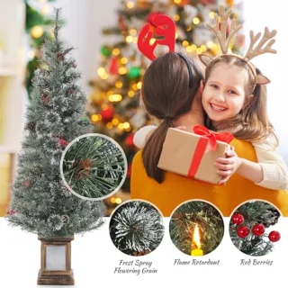 Kunstkerstboom 140 cm met Verlichting en 108 LED's - Sneeuwgevlokte Dennennaalden - Keuze uit 8 Verlichtingsmodi