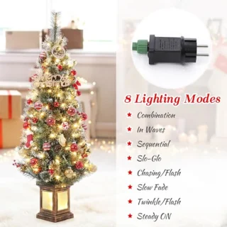 Kunstkerstboom 140 cm met Verlichting en 108 LED's - Sneeuwgevlokte Dennennaalden - Keuze uit 8 Verlichtingsmodi