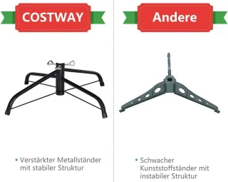 COSTWAY 180cm/220cm Kunstmatige potlood kerstboom met dennenappels, besneeuwde kerstboom met metalen standaard, kerstboom PVC naalden, kunstkerstboom vouwsysteem (180cm)