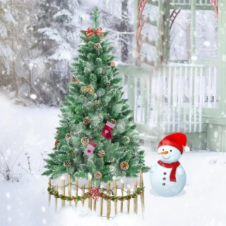 120CM Kunstkerstboom, Dennenboom, Kunstboom Wit & Groen met Sneeuweffect + Dennenappels, PVC Kerstboom inclusief Standaard