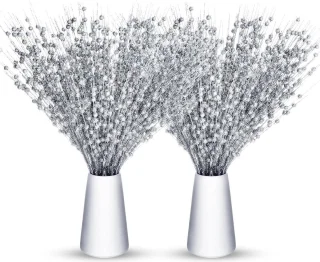 30 stuks glitter bessen kerstboom decoratie pick - 43 cm glinsterende takken - zilver
