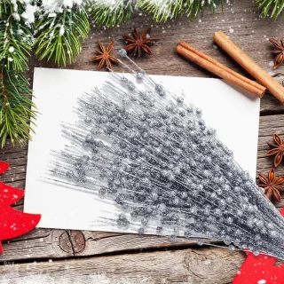 30 stuks glitter bessen kerstboom decoratie pick - 43 cm glinsterende takken - zilver