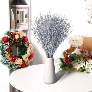 30 stuks glitter bessen kerstboom decoratie pick - 43 cm glinsterende takken - zilver