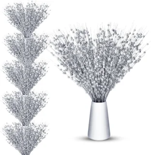 30 stuks glitter bessen kerstboom decoratie pick - 43 cm glinsterende takken - zilver