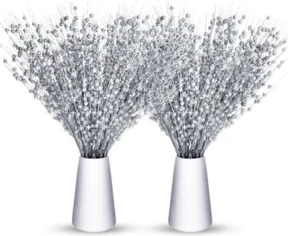 30 stuks glitter bessen kerstboom decoratie pick - 43 cm glinsterende takken - zilver