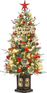 120 cm kunstkerstboom met warmwitte ledverlichting en sneeuwafwerking