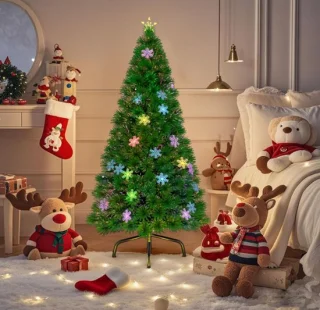 120 cm kunstkerstboom van glasvezel met kleurrijke sneeuwvlokken
