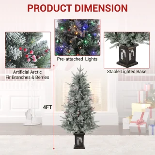 122 cm kunstkerstboom met vintage plantenpot, sneeuw en rode bessen