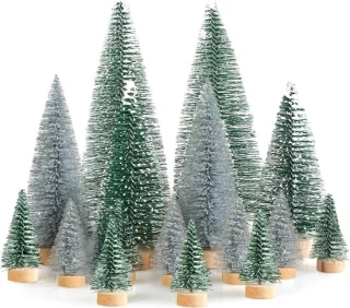 16x mini-kerstboomdecoratie groen zilver 4,5/10/15 cm