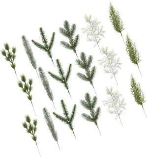 18x Kunstmatige dennentakken met groene bessen
