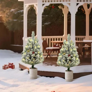2-set Kunstkerstbomen Mini Pot 75 cm