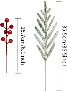 20 Kunstkersttakken 38 cm met rode bessen