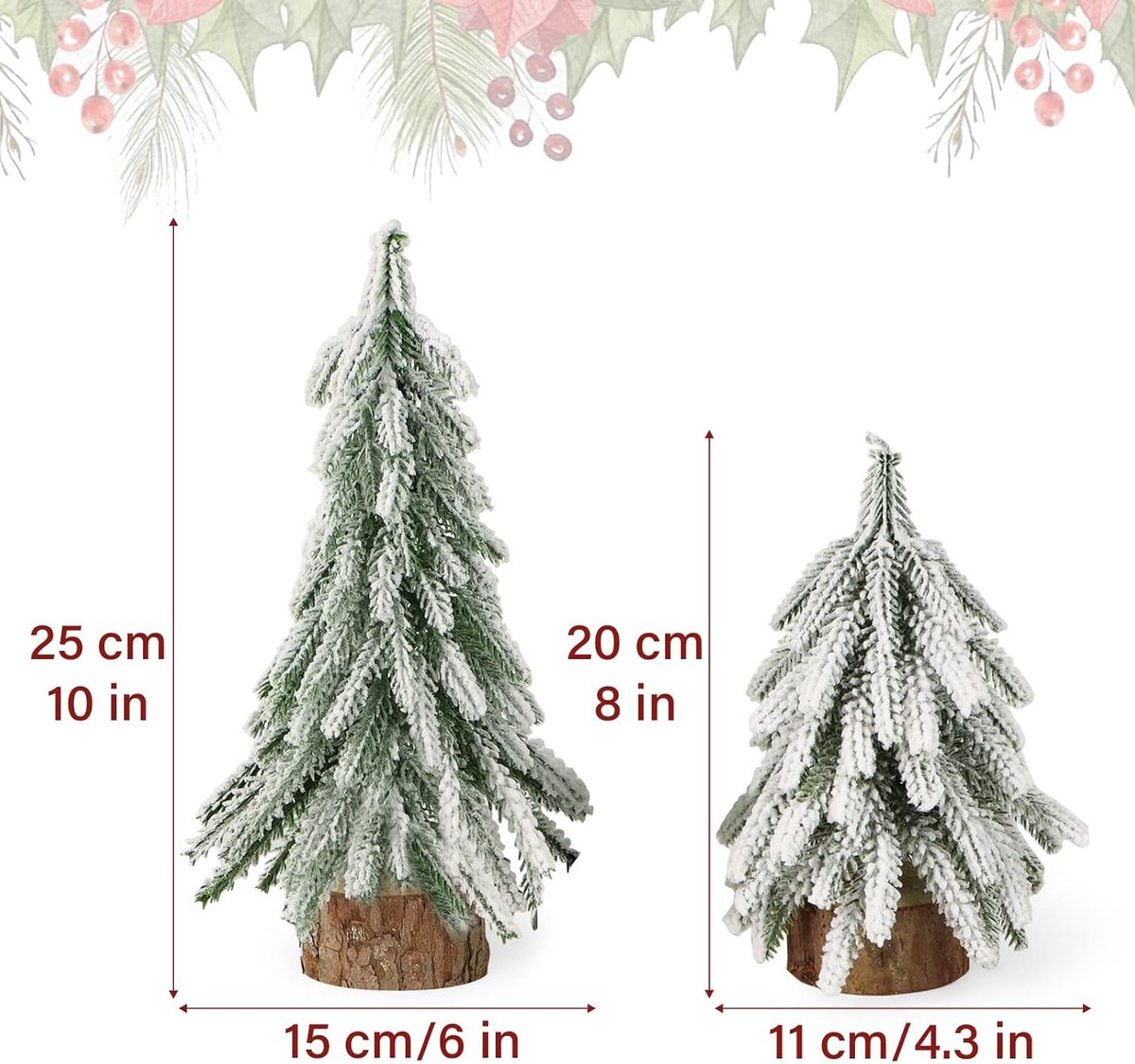 2Pcs Kleine Besneeuwde Mini Kerstbomen 20/25cm