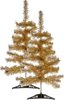 2x Glitter bronzen kerstbomen 60 cm kunststof met voet
