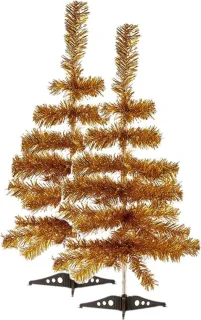 2x Gouden kerstbomen kunststof 60 cm met voet