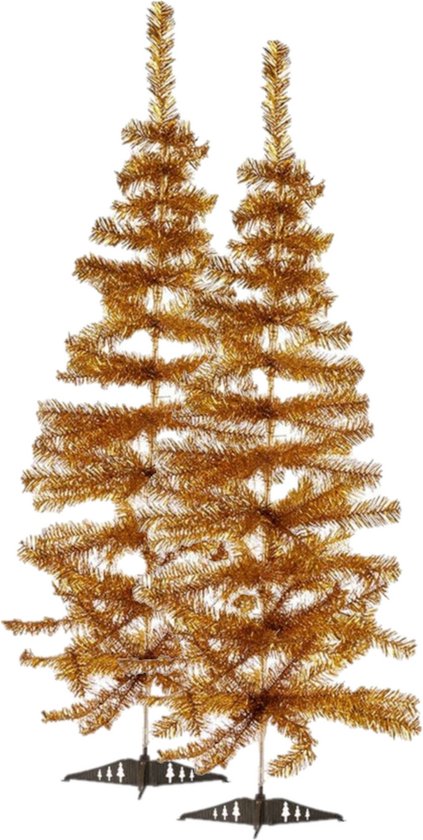 2x Gouden Kunststof Kerstboom 120 cm met Voet