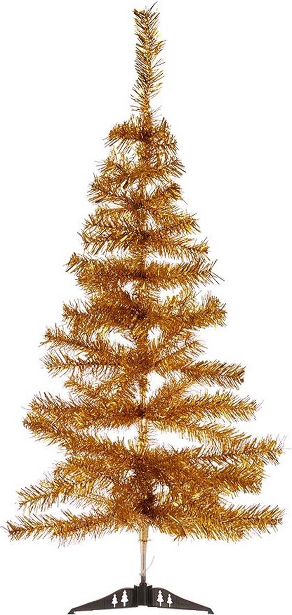 2x Kleine Gouden Kunststof Kerstboom 90 cm met Voet