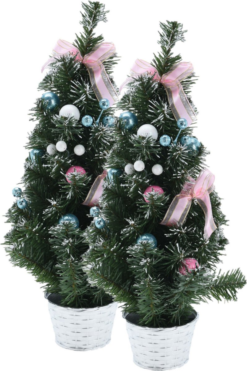 2x Kunstkerstboom 50 cm inclusief versiering