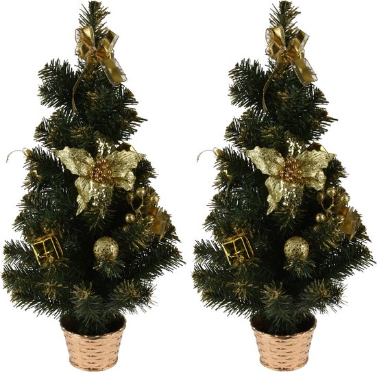 2x Kunstkerstboom 60 cm met Versiering