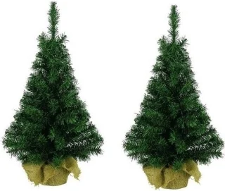 2x Kunstkerstboom 75 cm in jute zak