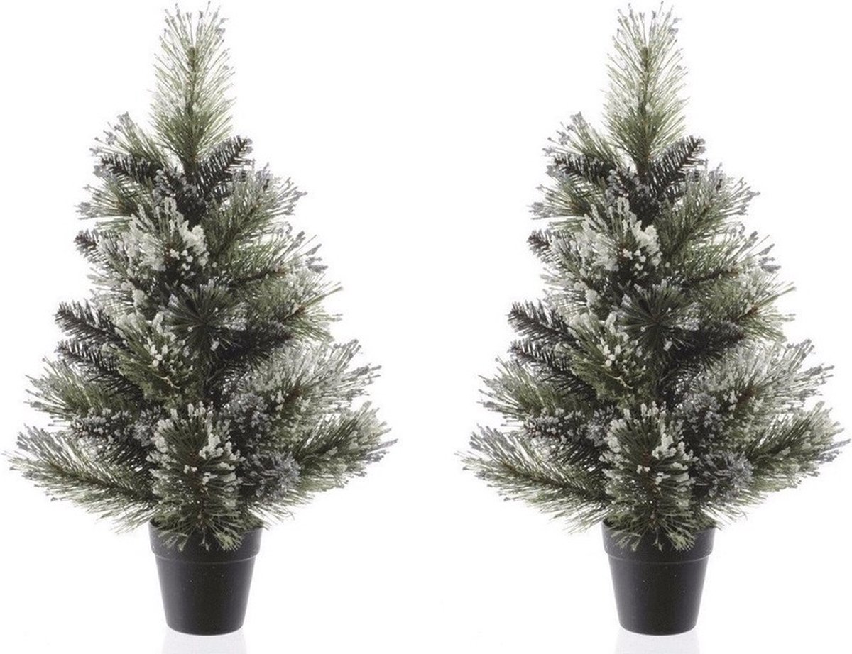 2x Kunstkerstboom besneeuwd 60 cm in pot