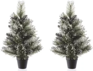 2x Kunstkerstboom besneeuwd 60 cm in pot