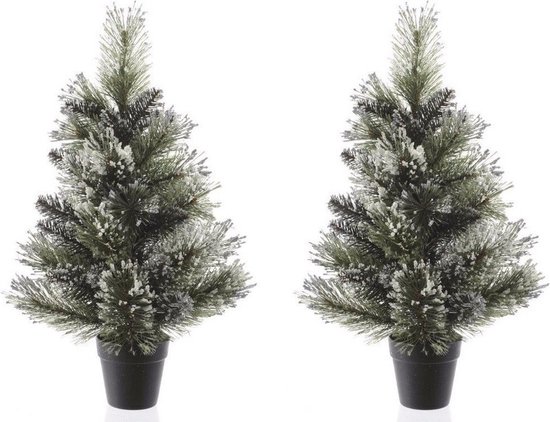 2x Kunstkerstboom besneeuwd 60 cm in pot