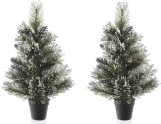 2x Kunstkerstboom besneeuwd 60 cm in pot