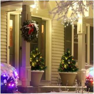 2x Kunstkerstboom Ø33x75 cm met LED's en decoratie