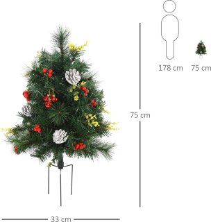 2x Kunstkerstboom Ø33x75 cm met LED's en decoratie