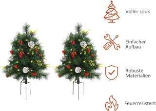 2x Kunstkerstboom Ø33x75 cm met LED's en decoratie