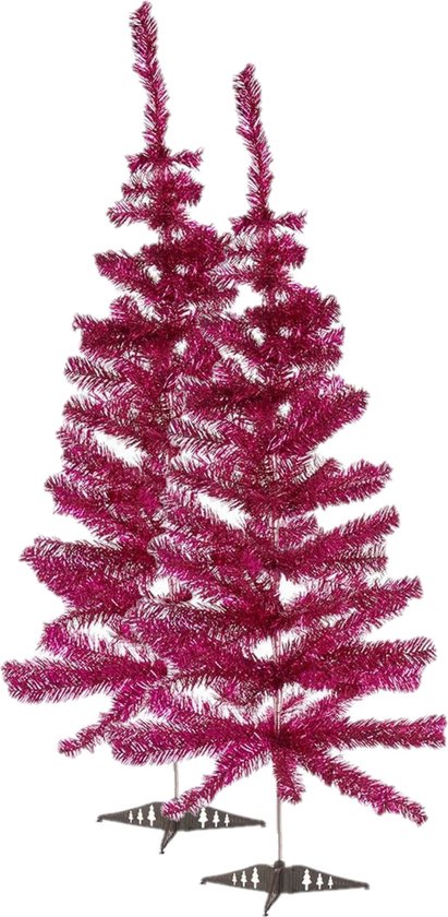2x Kunststof Fuchsia Roze Kerstbomen 120 cm Met Voet